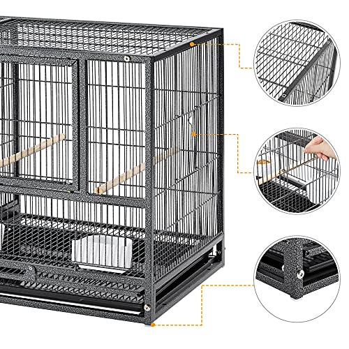 Yaheetech Jaula de Pájaros con Separador de Espacio 95,5 × 45,5 × 52,5 cm Jaula de Cría con Bandeja Jaula para Mascotas (Negro)