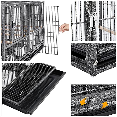 Yaheetech Jaula de Pájaros con Separador de Espacio 95,5 × 45,5 × 52,5 cm Jaula de Cría con Bandeja Jaula para Mascotas (Negro)