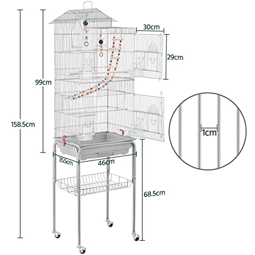 Yaheetech Jaula para Pájaros Jaula con Soporte Ruedas para Canarios Jaula Mascota 46 x 35 x 158,5 cm Gris Claro