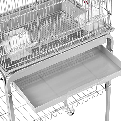 Yaheetech Jaula para Pájaros Jaula con Soporte Ruedas para Canarios Jaula Mascota 46 x 35 x 158,5 cm Gris Claro