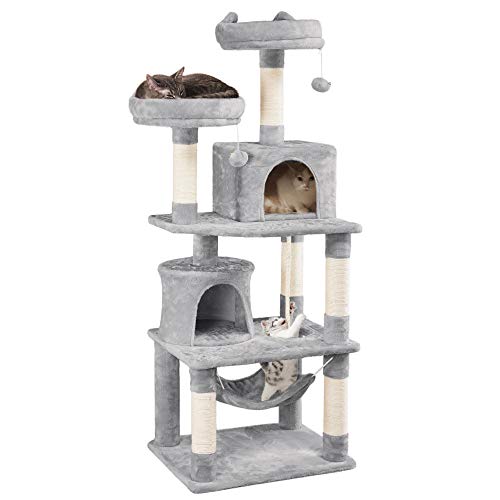 Yaheetech Rascador para Gatos de 158 cm Grande Arbol para Gatos Adultos Torre de Gatos Casita Juego para Mascota Gris Claro