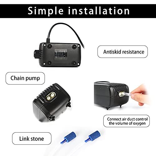 YAOBLUESEA Bomba de Aire para Acuario, Bomba de oxígeno con 2 Salidas, Piedras de Aire, 3 W, 300 l/h, Muy silenciosa, < 40 dB para acuarios de 3,8 – 300 L, con válvula antirretorno, Bomba de oxígeno