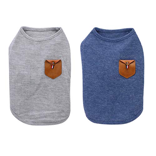 YAODHAOD Camiseta Minimalista para Perros, Ropa para Perros, Azul y Gris, 100% Algodón, para Mini Perros, Perros Pequeños y Gatos (2 Paquetes) (L-para Gatos y Chihuahuas, Azul y Gris)