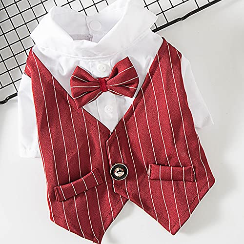 YAODHAOD Esmoquin de Perro a Rayas con Corbata, Traje de Perro para Fiesta de cumpleaños de Boda, Traje de Pajarita, Ropa para Mascotas para Perros pequeños (Rojo, X-Large)