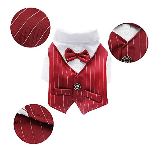 YAODHAOD Esmoquin de Perro a Rayas con Corbata, Traje de Perro para Fiesta de cumpleaños de Boda, Traje de Pajarita, Ropa para Mascotas para Perros pequeños (Rojo, X-Large)