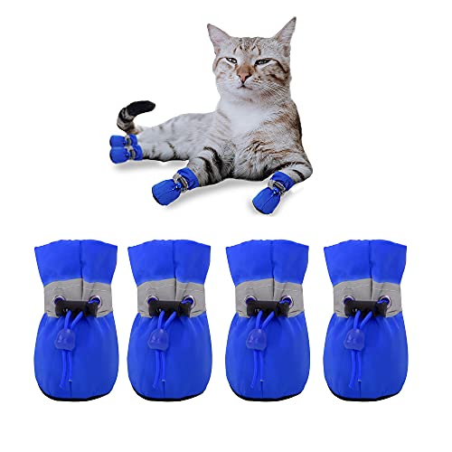 YAODHAOD Protector de Pata de Botas para Perros, Zapatos para Perros Antideslizantes, Estos Cómodos Zapatos Suave Tienen Correas Reflectantes, para Perros Pequeños (4, Azul)