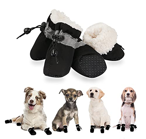 YAODHAOD Zapatos de Perro, Protectores de Patas de Perro, cálidos, cómodos, con Suela Suave, Antideslizantes, con Correas Reflectantes, para Perros pequeños (Tamaño 5: 4,8 x 3,8 cm, Negro)