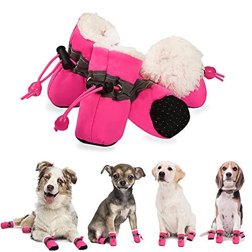 YAODHAOD Zapatos de Perro, Protectores de Patas de Perro, cálidos, cómodos, con Suela Suave, Antideslizantes, con Correas Reflectantes, para Perros pequeños (Tamaño 3: 3,8 x 3,3 cm, Rosado)