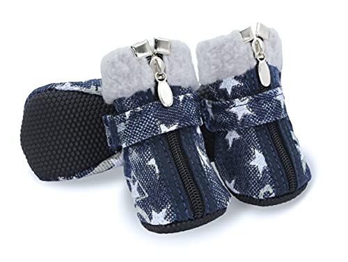 YAODHAOD Zapatos para Perros, Protector de Patas de Invierno cálido, Botas de Nieve Resistentes, Zapatos Antideslizantes para Cachorros (Estrellas Blancas, 2)