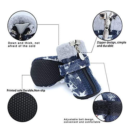 YAODHAOD Zapatos para Perros, Protector de Patas de Invierno cálido, Botas de Nieve Resistentes, Zapatos Antideslizantes para Cachorros (Estrellas Blancas, 2)