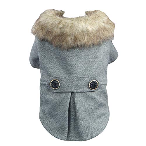 YAOTT Abrigo de Invierno para Perros Chaleco Forro Polar de Estilo Británico con Cuello de Piel Chaqueta para Clima Frío Ropa de Perro Cálido para Mascotas pequeñas y Medianas Espesador Gris M