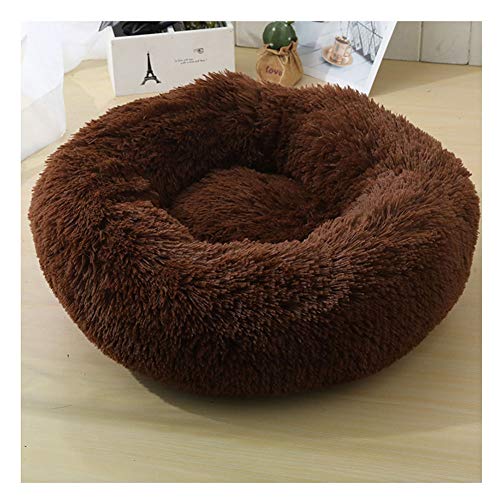 YAOTT Cama de Felpa para Perros y Gatos Cama Calmante Mascota Redonda Suave Sofa para Cachorros Cojín Lavable para Perros y Gatos de tamaño Mediano Nido de Donut Café Profundo D40cm