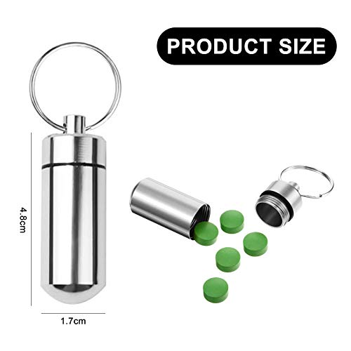 Yemiany píldora llavero pequeño 6piezas Mini aluminio Pill Box Llavero Impermeable Bolsillo Pill Holder Emergencia Cash Pastillero Stash Pill Llavero para el hogar,viajes al aire libre,camping(Plata)