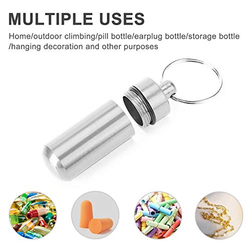 Yemiany píldora llavero pequeño 6piezas Mini aluminio Pill Box Llavero Impermeable Bolsillo Pill Holder Emergencia Cash Pastillero Stash Pill Llavero para el hogar,viajes al aire libre,camping(Plata)