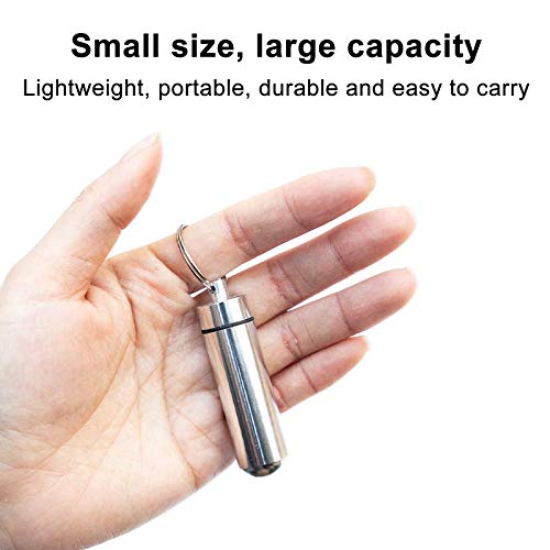 Yemiany píldora llavero pequeño 6piezas Mini aluminio Pill Box Llavero Impermeable Bolsillo Pill Holder Emergencia Cash Pastillero Stash Pill Llavero para el hogar,viajes al aire libre,camping(Plata)