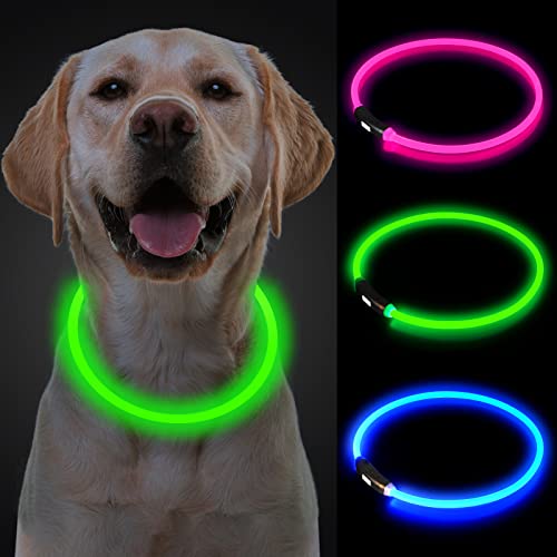 Yepnfro Collares Luminosos para Perros, Collar Led Perros con USB Recargable Super Brillante Collar luz Perro Intermitente 3 Modos para pequeños, medianos Grandes y Gatos