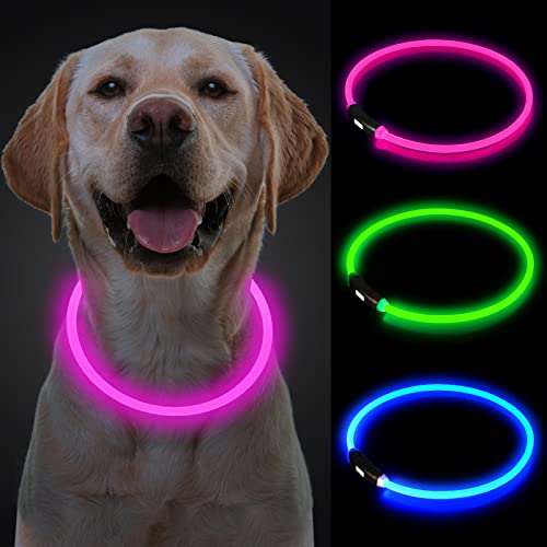 Yepnfro Collares Luminosos para Perros, Collar Led Perros con USB Recargable Super Brillante Collar luz Perro Intermitente 3 Modos para pequeños, medianos Grandes y Gatos