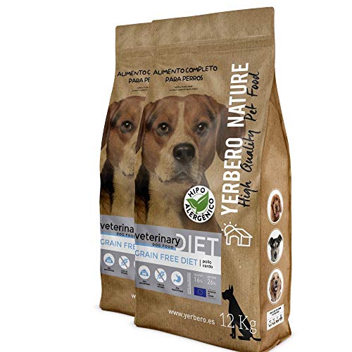 YERBERO Nature Grain Free Diet Pollo y Cerdo, 2 uds de 12 kg de alimento sin Cereales para Perros con 20% de Ahorro.