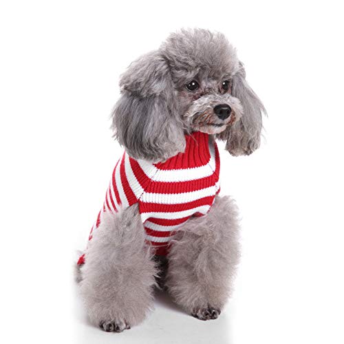 Yidata Suéter De Perro De Navidad Bordado Santa Clau Jersey De Punto De Rayas Clásicas Gato Ropa Rojo M