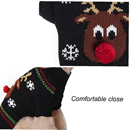 Yililay Decoración navideña y Ropa para Mascotas Perro de Navidad suéter Traje Rojo Nariz Reno Invierno para Peluche pequeño Perro Gato Negro l