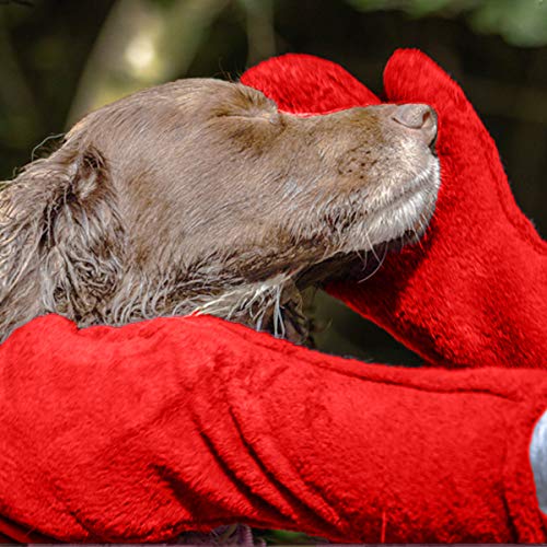 yine Guantes de baño para perros y gatos, de microfibra, para la limpieza de perros, 2 guantes para secar, para mascotas, casa de compañía, cachorro al aire libre, verde y rojo