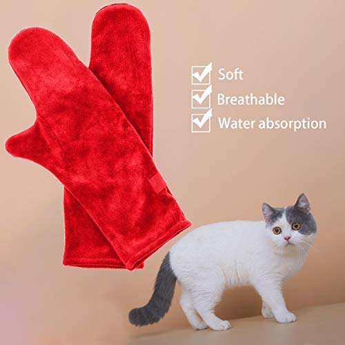 yine Guantes de baño para perros y gatos, de microfibra, para la limpieza de perros, 2 guantes para secar, para mascotas, casa de compañía, cachorro al aire libre, verde y rojo