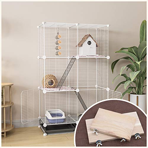 YINETTECH 4 x Hamster Chinchilla - Tableros de madera rectangulares para mascotas con arandela de tuerca de tornillo para animales pequeños