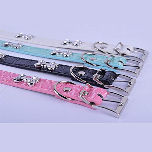 Yisatann Collar Perro Ajustable Collares para Perros pequeños para Mascotas, Cuero de cocodrilo de la PU, Diamantes de imitación, Collar con Tachuelas, Ajustable, Rosa M