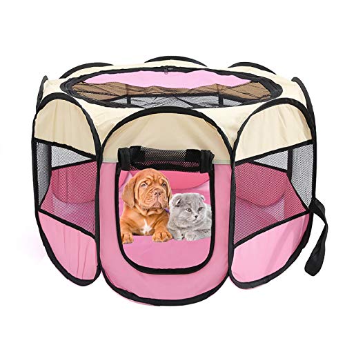 Yius Tienda de campaña plegable para mascotas, tela Oxford portátil para mascotas, parque infantil, cubierta de malla para perros, sombra extraíble, diseño octogonal adorable jaula