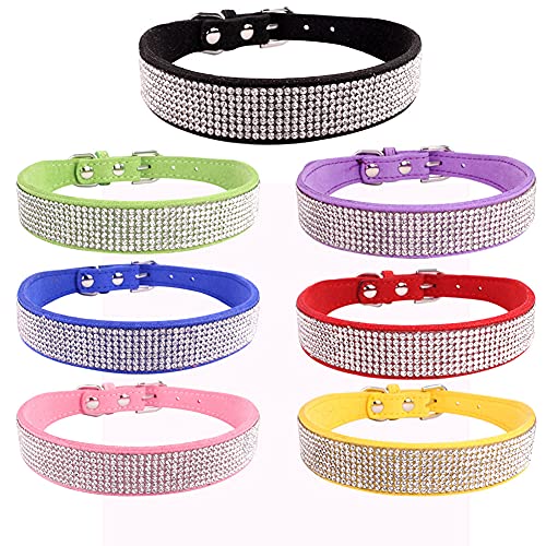 Yiwong Collar con Pedrería para Perros y Gatos, Collar de Perro de Diamantes de Imitación, Collar de Colores Ajustable, Collar de Gato de Gamuza Suave