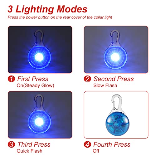 Yizhet Collar Luz LED Perro, 6 Piezas Clip-On Colgante Perro Luz para Perros y Gatos Mascotas, 3 Modos Luces de Seguridad Parpadeo Impermeable Mosquetón Luz Perro en Silicona y Mosquetón Acero