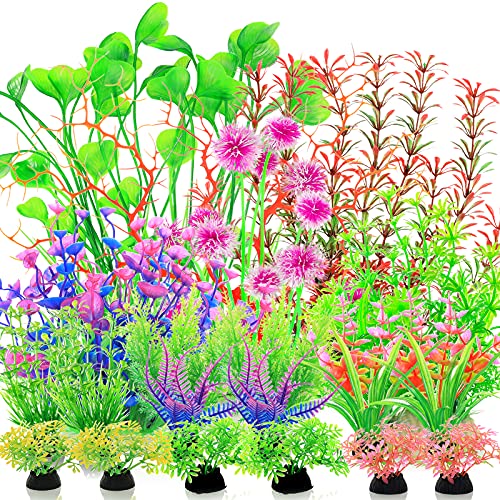 YMHPRIDE 22 Plantas de plástico para acuarios, Plantas de Acuario vívidas, Decoraciones para acuarios, Plantas acuáticas Falsas realistas, decoración de acuarios Segura para Todos los Peces