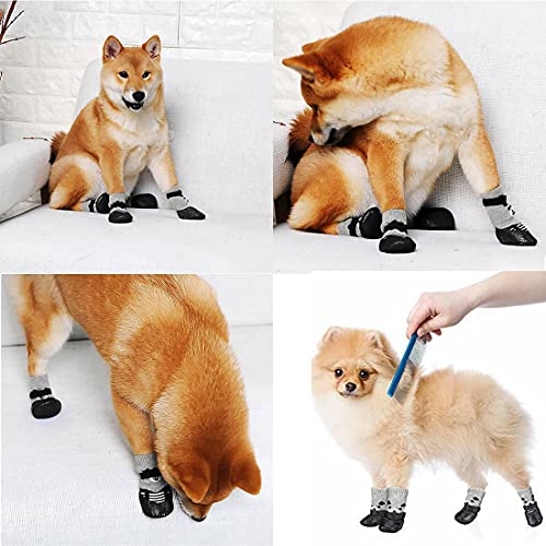 Yolistar 4 PCS Perro Antideslizante Calcetines con Correas Tracción Controlar, Pata de Perro Protector con Caucho Reforzamiento, Impermeable Perro Calcetines, para Uso en Interiores y Exteriores