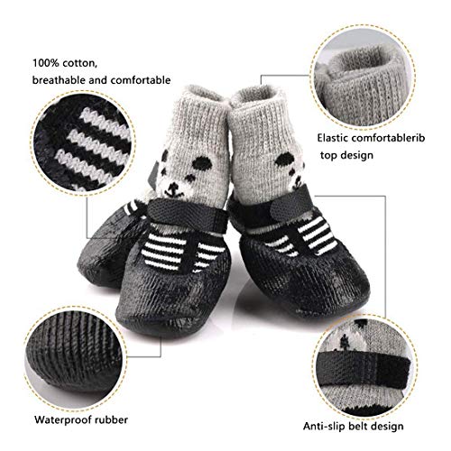 Yolistar 4 PCS Perro Antideslizante Calcetines con Correas Tracción Controlar, Pata de Perro Protector con Caucho Reforzamiento, Impermeable Perro Calcetines, para Uso en Interiores y Exteriores