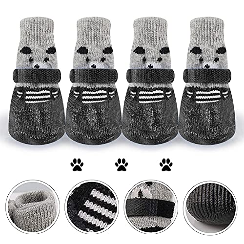 Yolistar 4 PCS Perro Antideslizante Calcetines con Correas Tracción Controlar, Pata de Perro Protector con Caucho Reforzamiento, Impermeable Perro Calcetines, para Uso en Interiores y Exteriores