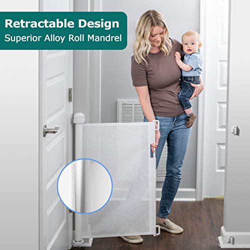 YOOFOR Barrera Seguridad Niños Escalera, 0-180 cm Puerta Seguridad Bebe, Eje de Aleación de Aluminio, Operación Silenciosa con una Sola Mano, para Escaleras/Exteriores/Puertas/Pasillos, Blanco