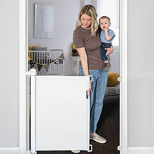 YOOFOR Barrera Seguridad Niños Escalera, 0-180 cm Puerta Seguridad Bebe, Eje de Aleación de Aluminio, Operación Silenciosa con una Sola Mano, para Escaleras/Exteriores/Puertas/Pasillos, Blanco