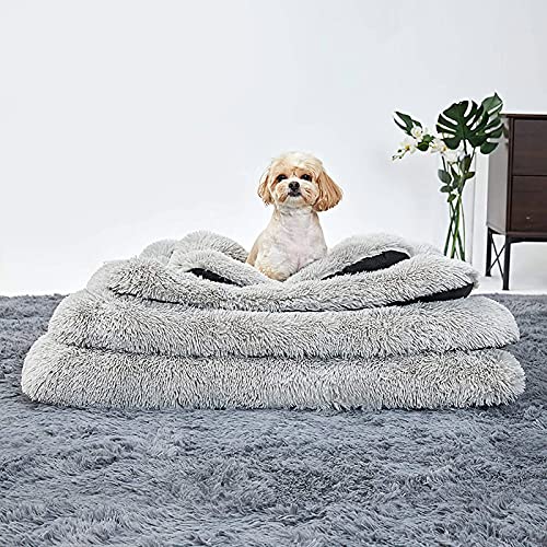 Yoole EU Cama grande para perro de piel sintética calmante cajón colchón extraíble lavable cama mullida sofá cama para perro grande mediano pequeño gato cachorro (110 x 80 x 10 cm, gris oscuro)