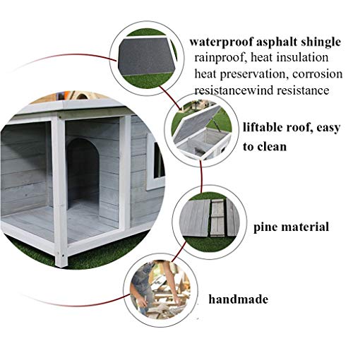 YOT Casa de Perro con Ventana de Porche de Madera Al Aire Libre Pet Pet Cabina de Cabina Kennel Resistente a la Intemperie Mobiliario para Mascotas a Prueba de Agua para pequeños Animales Grandes