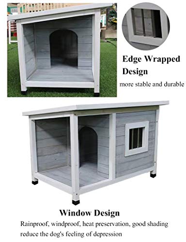 YOT Casa de Perro con Ventana de Porche de Madera Al Aire Libre Pet Pet Cabina de Cabina Kennel Resistente a la Intemperie Mobiliario para Mascotas a Prueba de Agua para pequeños Animales Grandes