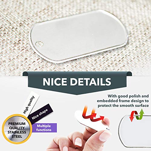 Youdepot 100 etiquetas de perro en blanco a granel para estampar/grabar, de acero inoxidable brillante, borde laminado militar, etiquetas para perros grabadas