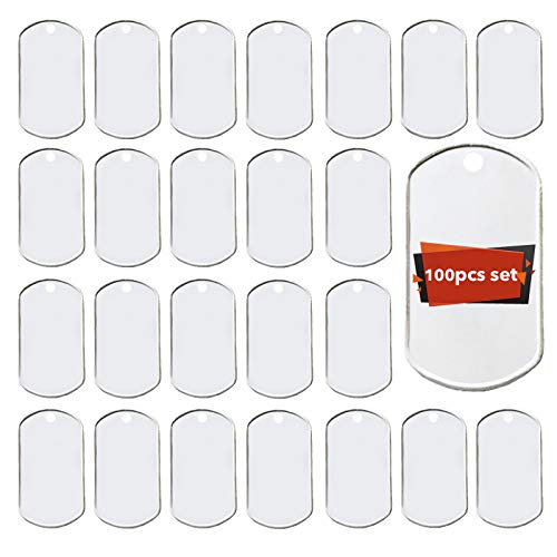 Youdepot 100 etiquetas de perro en blanco a granel para estampar/grabar, de acero inoxidable brillante, borde laminado militar, etiquetas para perros grabadas