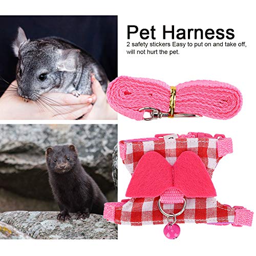 YOUTHINK Arnés para Caminar al Aire Libre de Animales Pequeños, Arnés Rosa para Mascotas, Chaleco a Cuadros, Conjunto de Correa, Correa de Pecho para Hurón, Chinchilla, Ardilla, Conejillo de Indias(S)