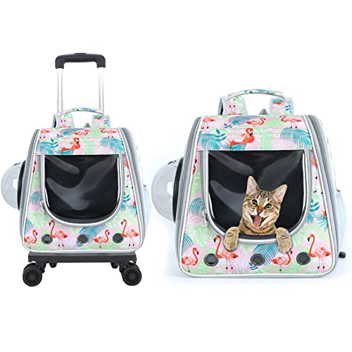 YOUYIKE Mochila Transpirable Cápsula Espacio para Mascotas,Mochilas Transporte con Ruedas para Gatos Perro,Multifuncional Bolsas de Viaje para Gatos,Perros, ​Puppy Small Animals Mascotas (Flamenco)