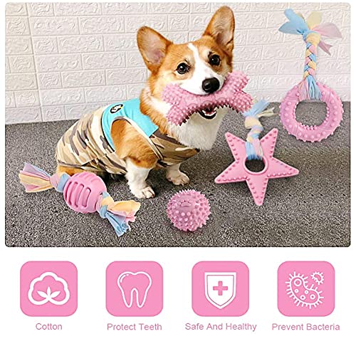 Ysislybin Juego de juguetes para perros, 6 piezas Puppy Chew Toys, juguete para masticar para perros pequeños/medianos, juguete para cachorros para perros, cuidado dental (rosa)