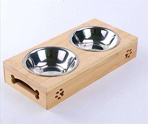 YTFAIFEN Cuenco Personalizado para Gatos, Perros y Conejos, Cuenco de Madera para Mascotas, Recipientes A y Dos de Metal, Personalización de Nombres de Mascotas (Perro, Dos Cuencos)