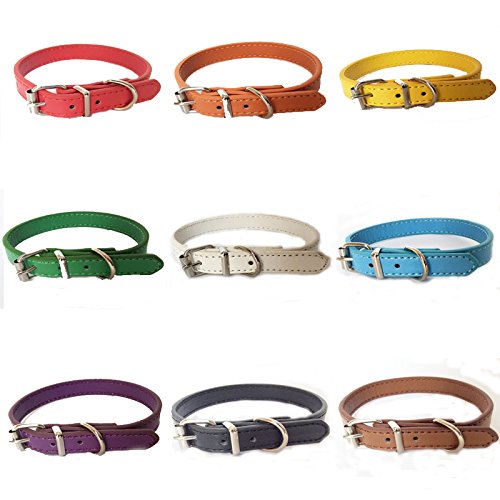 YUEHAN Collar De Perro Collar De Perro De Cachorro De Cuero De PU Personalizado Collares De Parto De Color Sólido para Perros Pequeños Taza De Té Chihuahua Accesorios para Mascotas 8-10Quot; 20E