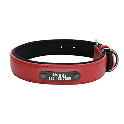 YUEHAN Collar De Perro Collar De Perro Personalizado De Cuero Real, Collares De Identificación De Perros Grabados Personalizados con Placa De Nombre, Collar De Mascota Acolchado Suave, Grabado Gratis