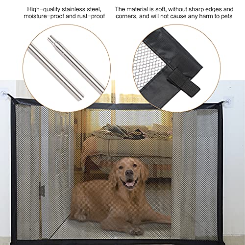 Yuehuabao 1Pcs Red de Seguridad para Mascotas Barrera Seguridad Perros con 2 Tubo de Acero Inoxidable y 4 Ganchos Autoadhesivos Puerta Mágica para Mascotas o Bebés (Negro,110x72cm)