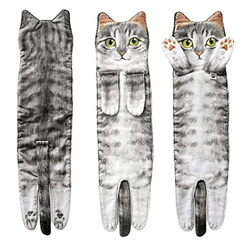 YunYe Toallas de Manos Divertidas para Gatos - Decoración de Gatos Toallas para Colgar en la Cocina - Toalla para Limpiar Las Manos con Forma de Gato Entero - Bonitos Regalos Decorativos para Gatos